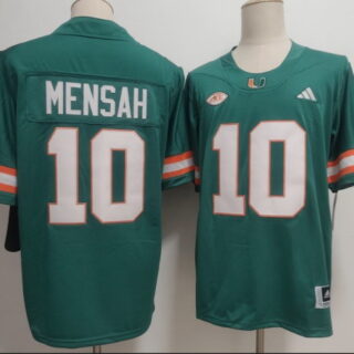 Men's Miami Hurricanes #10 Darian Mensah Aqua Stitched Football Jersey