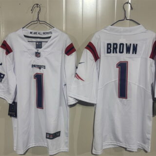 Men's New England Patriots #1 A.J. Brown White 2026 Vapor Limited Stitched Football Jersey
