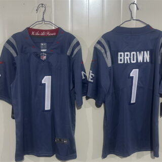 Men's New England Patriots #1 A.J. Brown Blue 2025 F.U.S.E. Rivalries Vapor Limited Stitched Football Jersey