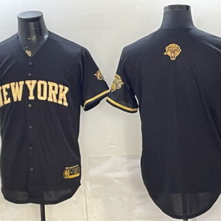 Men's New Yok Knicks Blank Black Gold 2026 Finals Patch Stitched Baseball Jersey