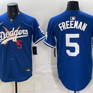 Men's Los Angeles Dodgers x One Piece #5 Freddie Freeman Royal Vapor Premier Limited Stitched Baseball Jersey