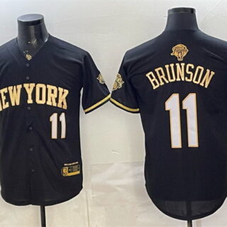 Men's New Yok Knicks #11 Jalen Brunson Black Gold 2026 Finals Patch Stitched Baseball Jersey