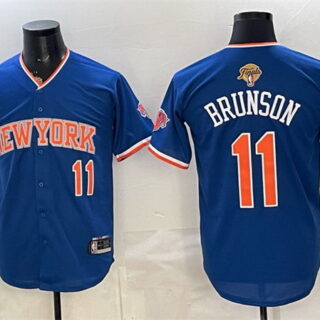 Men's New Yok Knicks #11 Jalen Brunson Blue 2026 Finals Patch Stitched Baseball Jersey