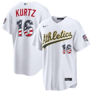 Men's Oakland Athletics #16 Nick Kurtz White 250 Fourth of July Home Stadium Stitched Baseball Jersey