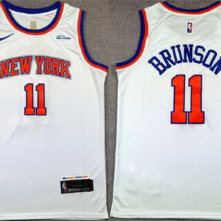 Men's New Yok Knicks #11 Jalen Brunson White Association Edition Stitched Basketball Jersey