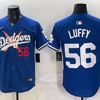 Men's Los Angeles Dodgers x One Piece #56 Luffy Royal Vapor Premier Limited Stitched Baseball Jersey