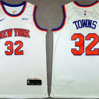 Men's New Yok Knicks #32 Karl-Anthony Towns White 2024 Association Edition Stitched Basketball Jersey