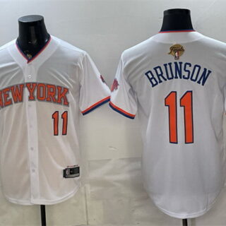 Men's New Yok Knicks #11 Jalen Brunson White 2026 Finals Patch Stitched Baseball Jersey