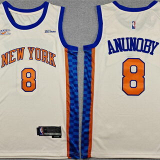 Men's New Yok Knicks #8 OG Anunoby Cream 2024-25 City Edition Stitched Basketball Jersey