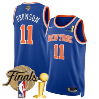 Men's New Yok Knicks #11 Jalen Brunson Blue 2026 Finals Patch And Finals Champions Patch Icon Edition Stitched Basketball Jersey