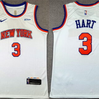Men's New Yok Knicks #3 Josh Hart White Association Edition Stitched Basketball Jersey