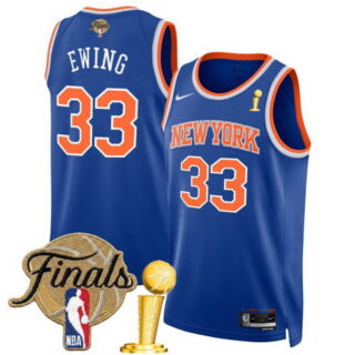 Men's New Yok Knicks #33 Patrick Ewing Blue 2026 Finals Patch And Finals Champions Patch Icon Edition Stitched Basketball Jersey