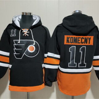Men's Philadelphia Flyers #11 Travis Konecny Black Ageless Must-Have Lace-Up Pullover Hoodie