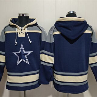 Men's Dallas Cowboys Blank Navy Ageless Must-Have Lace-Up Pullover Hoodie