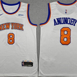 Men's New Yok Knicks #8 OG Anunoby White Association Edition Stitched Basketball Jersey