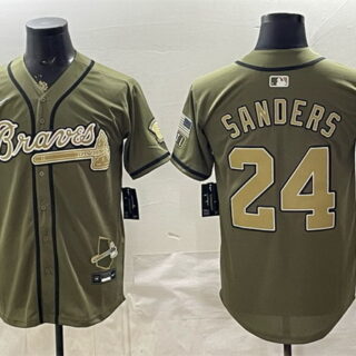 Men's Atlanta Braves #24 Deion Sanders Olive 2026 Armed Forces Day Stitched Baseball Jersey