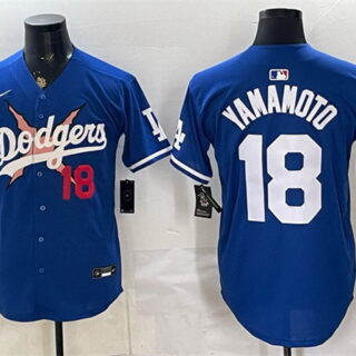 Men's Los Angeles Dodgers x One Piece #18 Yoshinobu Yamamoto Royal Vapor Premier Limited Stitched Baseball Jersey