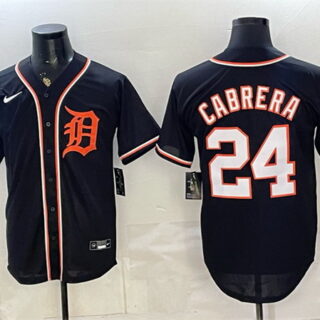 Men's Detroit Tigers #24 Miguel Cabrera 2026 With Patch Fashion Replica Black Out Stitched Baseball Jersey