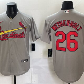Men's St. Louis Cardinals #26 JJ Wetherholt Grey Cool Base Stitched Baseball Jersey