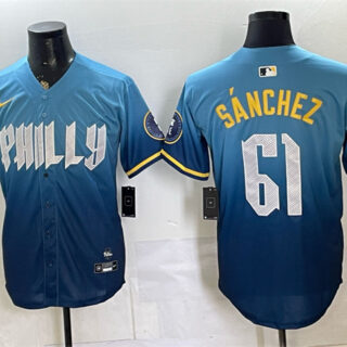 Men's Philadelphia Phillies #61 Jhoan Duran Blue 2024 City Connect Limited Stitched Jersey