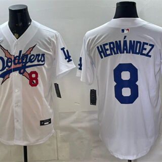 Men's Los Angeles Dodgers x One Piece #8 Enrique Hernandez White Vapor Premier Limited Stitched Baseball Jersey