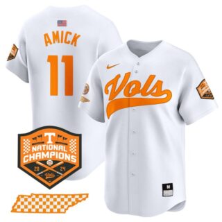 Billy Amick Jersey #11 Tennessee Volunteers Baseball 2024 Champions Vapor Premier Limited White