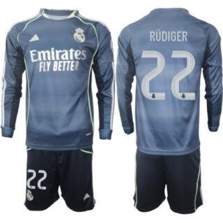 Men Real Madrid 2026 Soccer Jerseys Dark Blue Long #22 RUDIGER