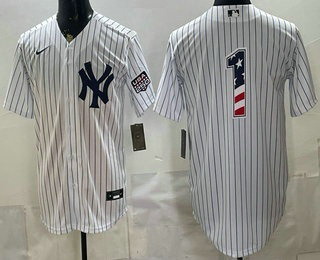 Men's New York Yankees #1 Dad White 2026 USA 250 Fourth of July Home Stadium Stitched Jersey