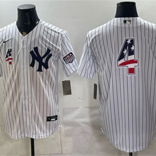Men's New York Yankees #4 Lou Gehrig White 2026 USA 250 Fourth of July Home Stadium Stitched Baseball Jersey