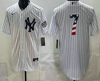 Men's New York Yankees #7 Mickey Mantle White 2026 USA 250 Fourth of July Home Stadium Stitched Jersey