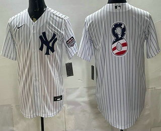 Men's New York Yankees #8 Yogi Berra White 2026 USA 250 Fourth of July Home Stadium Stitched Jersey