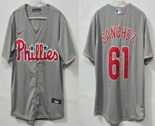 Men's Philadelphia Phillies #61 Cristopher Sanchez Grey Cool Base Jersey