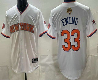 Men's New Yok Knicks #33 Patrick Ewing White 2026 Finals Stitched Baseball Jersey