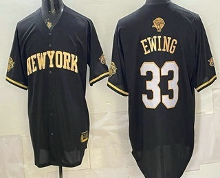 Men's New York Knicks #33 Patrick Ewing Black Gold 2026 Finals Stitched Baseball Jersey