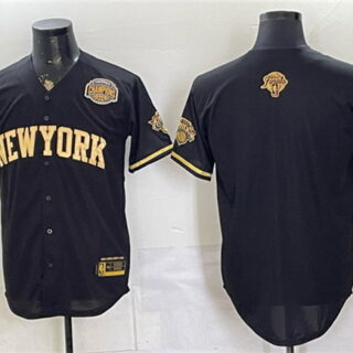 Men's New York Knicks Blank Black Gold 2026 Finals & Eastern Conference Champions Stitched Baseball Jersey