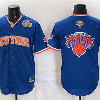 Men's New York Knicks Team Big Logo Royal 2026 Finals & Eastern Conference Champions Stitched Baseball Jersey