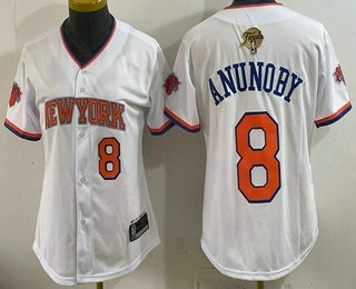 Women's New Yok Knicks #8 OG Anunoby White 2026 Finals Stitched Baseball Jersey