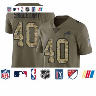 Bills #40 Devin Singletary Olive Camo Men's Stitched Football Limited 2017 Salute To Service Jersey
