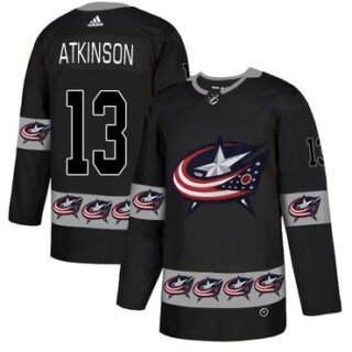 Blue Jackets 13 Cam Atkinson Black Team Logos Fashion Adidas Jersey