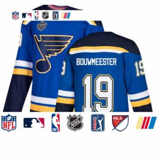 Blues #19 Jay Bouwmeester Blue Home Authentic Stanley Cup Final Bound Stitched Hockey Jersey