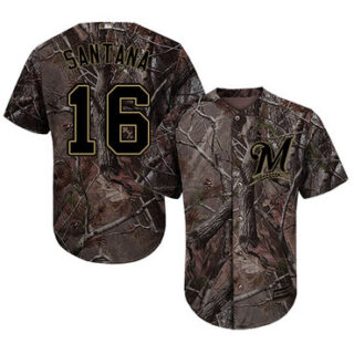 Brewers #16 Domingo Santana Camo Realtree Collection Cool Base Stitched Baseball Jersey