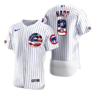 Chicago Cubs #8 Ian Happ Men's Nike White Fluttering USA Flag Limited Edition Authentic MLB Jersey