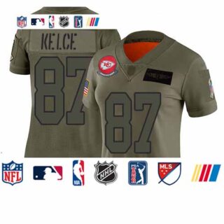 Chiefs #87 Travis Kelce Camo Women's Stitched Football Limited 2019 Salute to Service Jersey