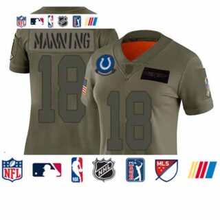 Colts #18 Peyton Manning Camo Women's Stitched Football Limited 2019 Salute to Service Jersey
