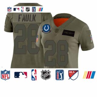 Colts #28 Marshall Faulk Camo Women's Stitched Football Limited 2019 Salute to Service Jersey