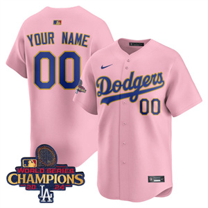 Custom Men's Los Angeles Dodgers Gold 2025 Jersey All Stitched Cherry Blossom