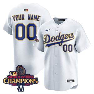 Custom Men's Los Angeles Dodgers Gold 2025 Jersey All Stitched White