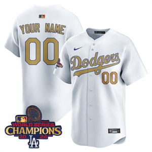 Custom Men's Los Angeles Dodgers Gold 2025 Jersey All Stitched White Gold