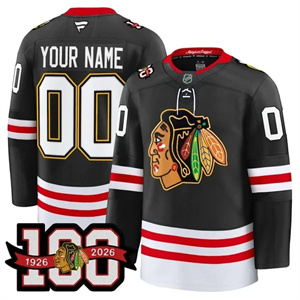 Custom Men's Chicago Blackhawks 100th Anniversary Premium Jersey All Stitched Black