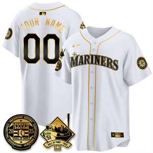 Custom Seattle Mariners Ichiro Number Retirement Jersey V2 - All Stitched White Gold